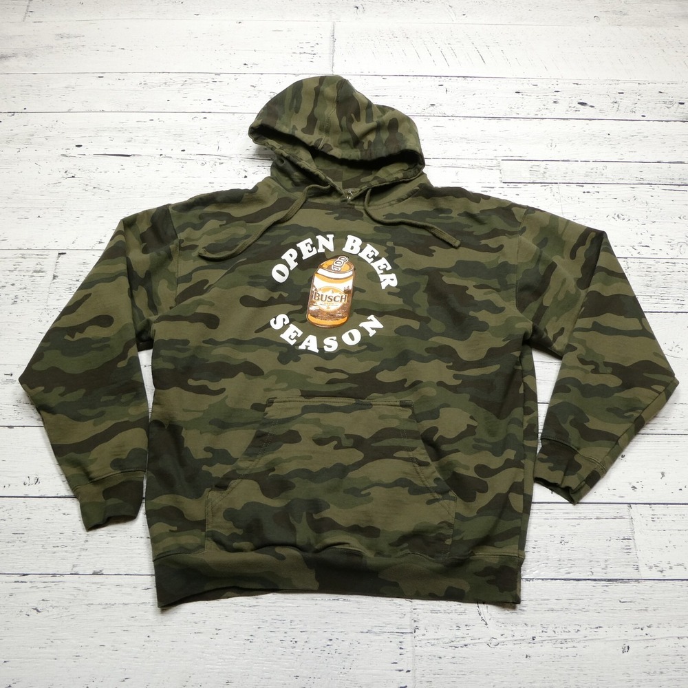 Busch Beer Hoodie Adult XL Green‎ Camo Open Beer Season Brew City Sweatshirt